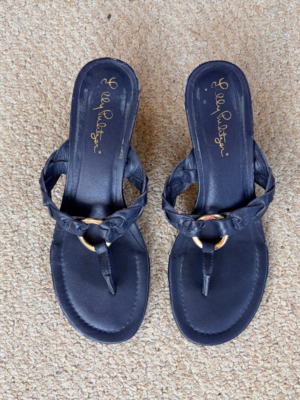 Lilly Pulitzer Navy Wedge Sandals Size 5.5